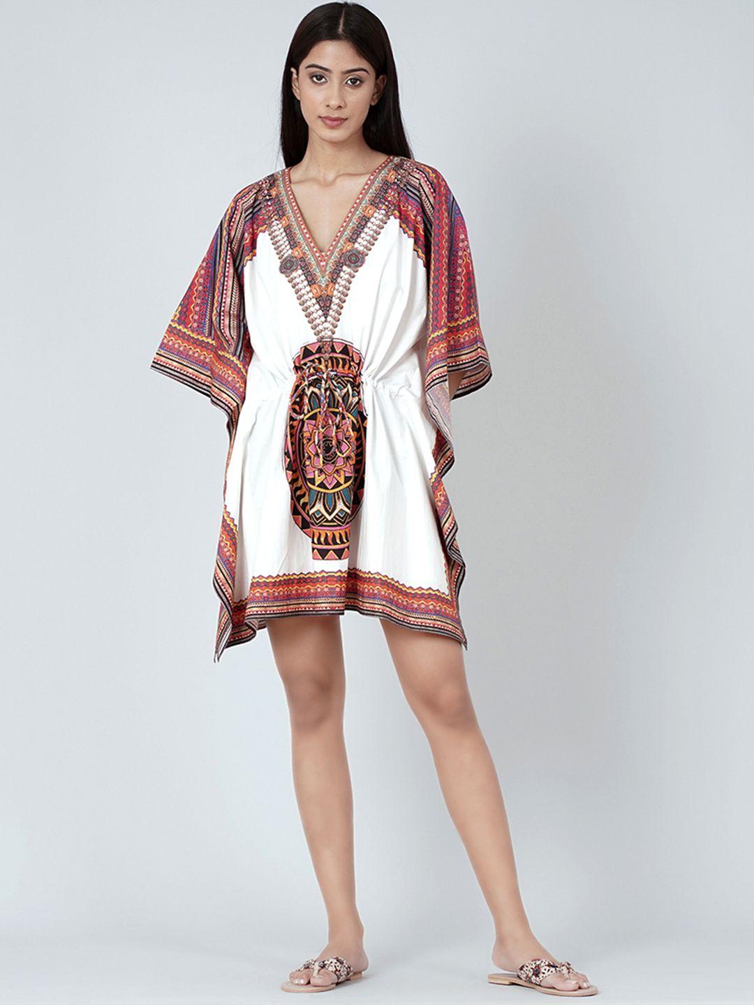 first resort by ramola bachchan tribal printed mini cotton kaftan dress