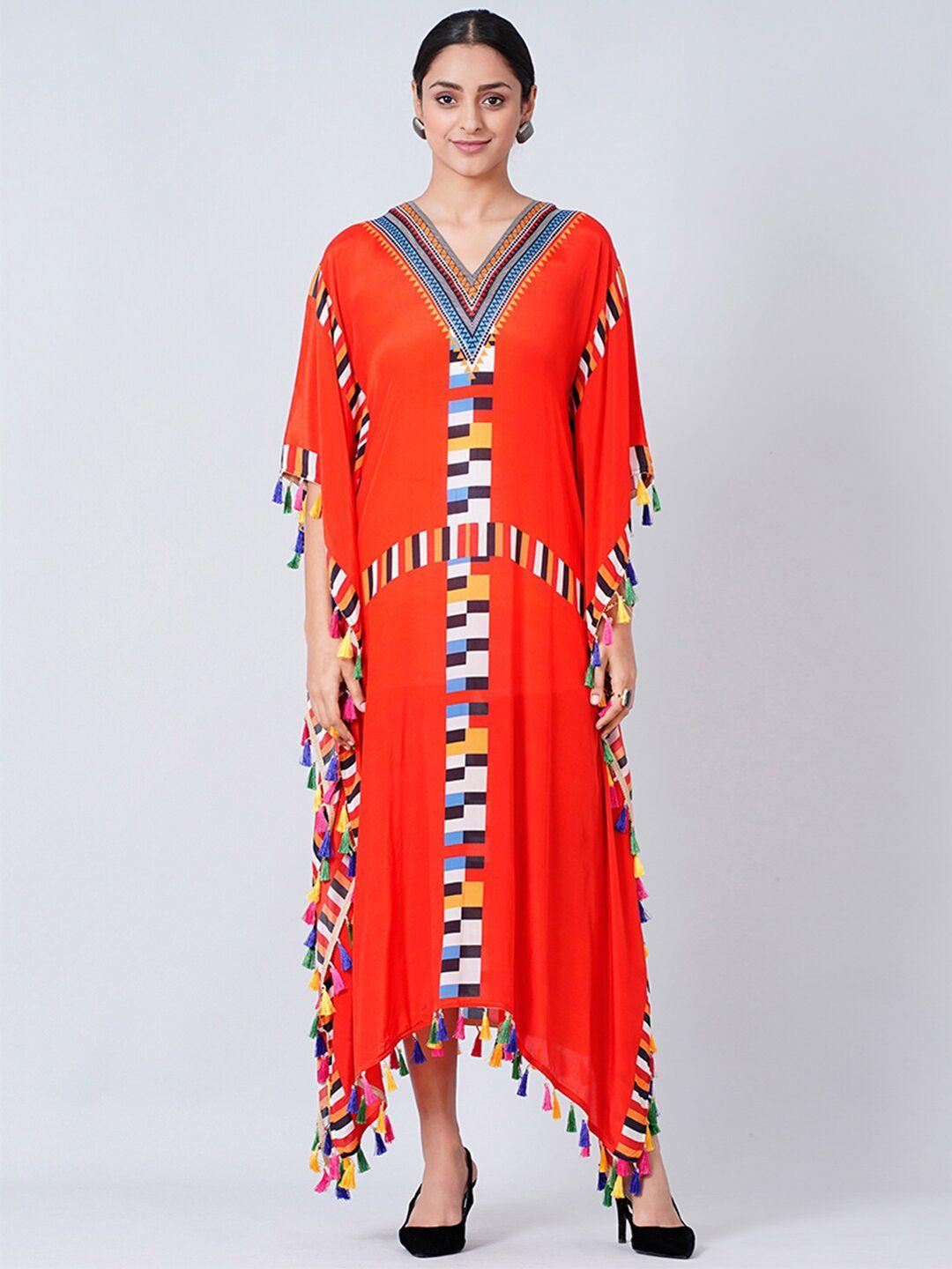 first resort by ramola bachchan geometric printed crepe kaftan midi dress