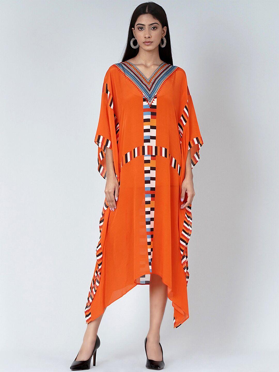 first resort by ramola bachchan geometric printed crepe kaftan midi dress