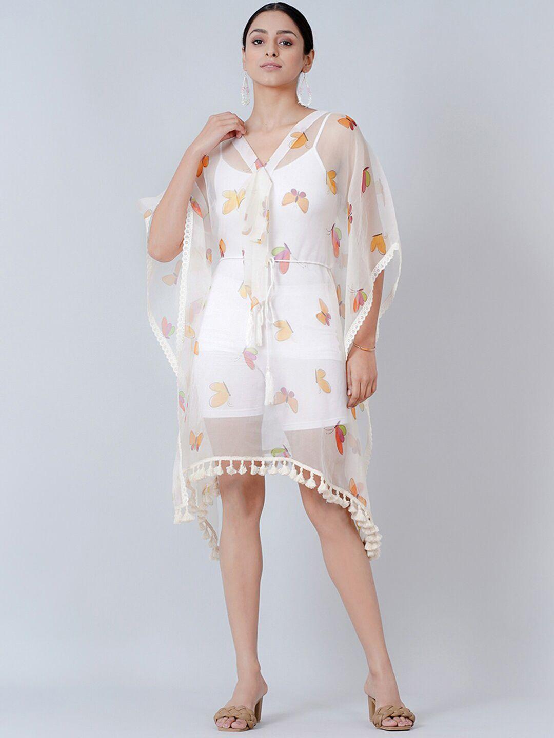 first resort by ramola bachchan butterfly printed kaftan dress with belt