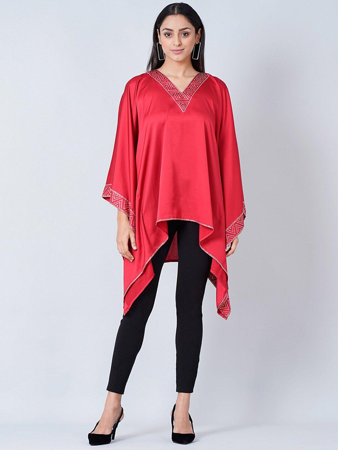 first resort by ramola bachchan embellished satin kaftan top