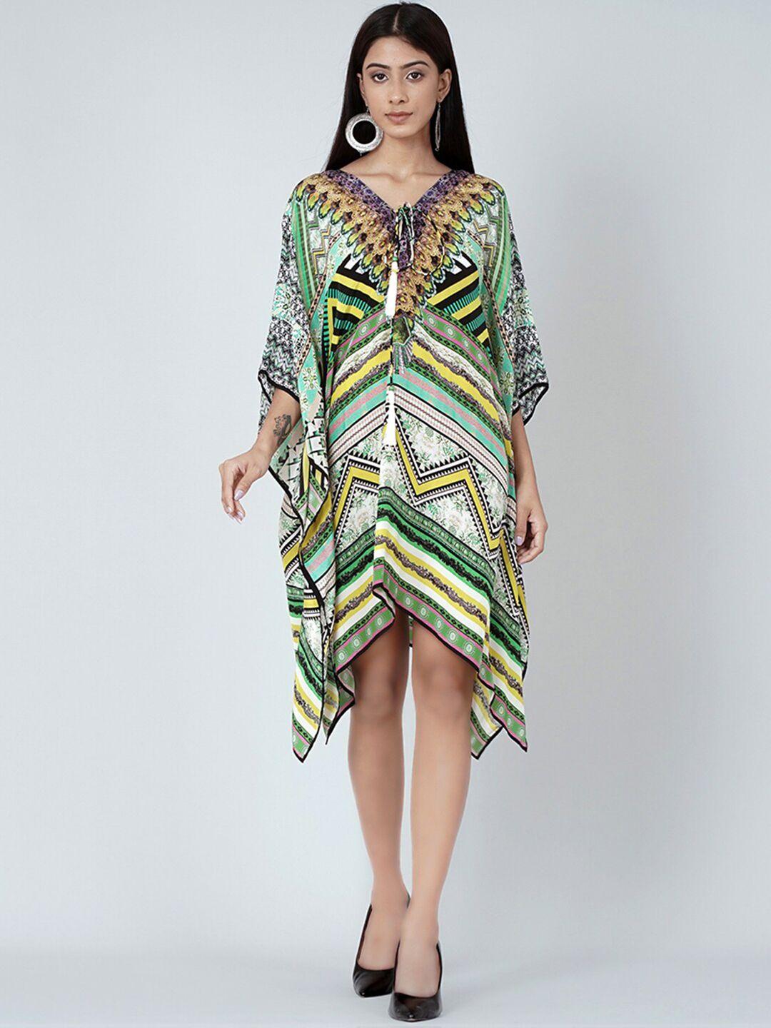 first resort by ramola bachchan geometric printed tie up crepe kaftan dress