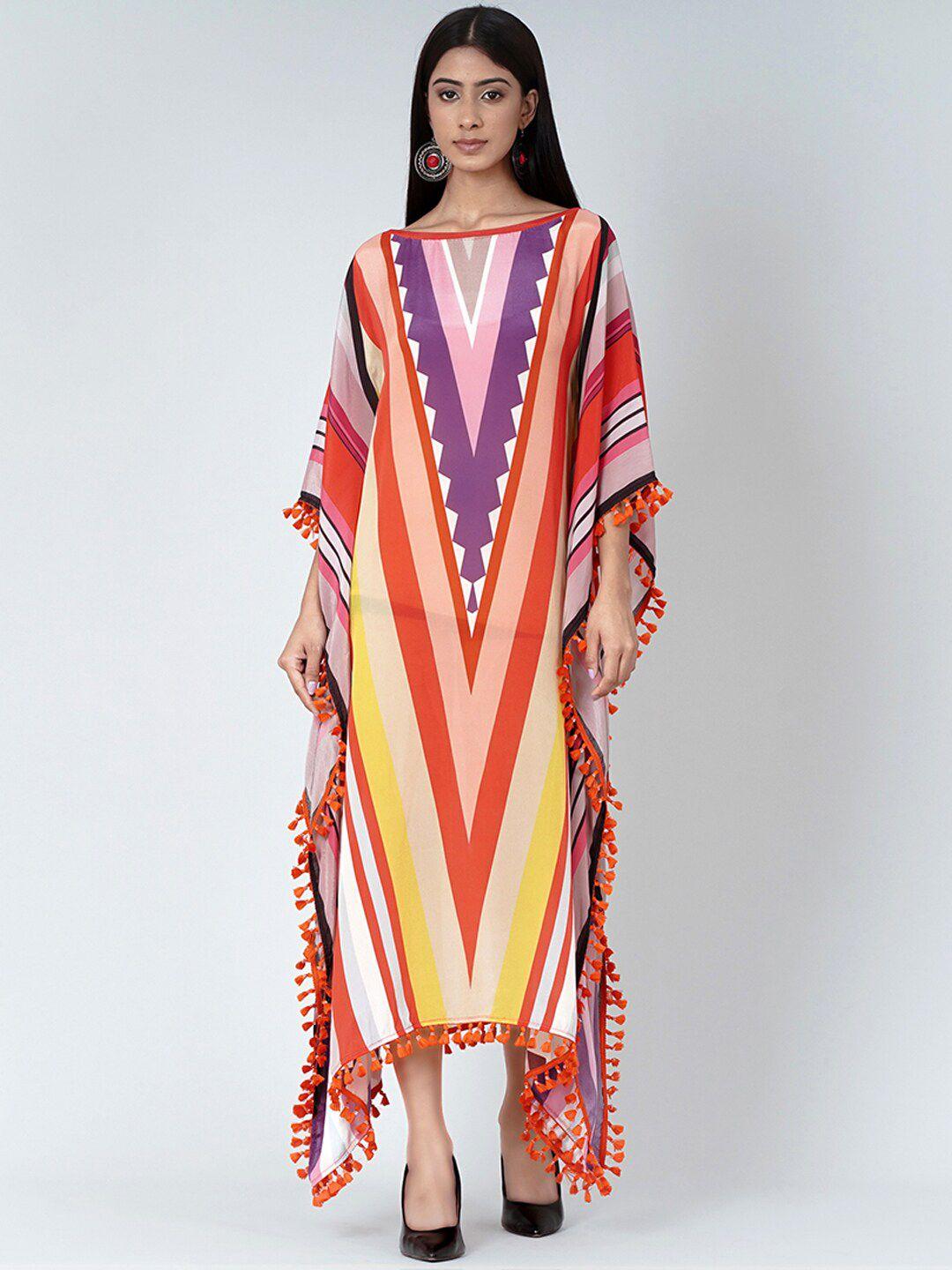 first resort by ramola bachchan geometric printed boat neck kaftan maxi dress