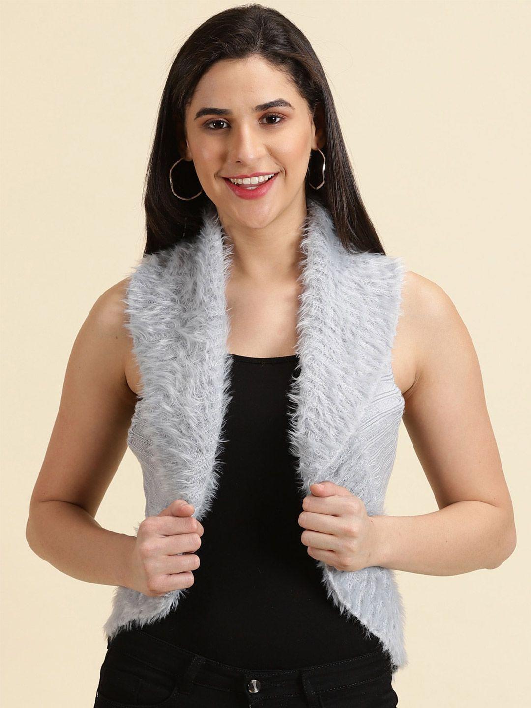 showoff self design wool sleeveless open front shrug