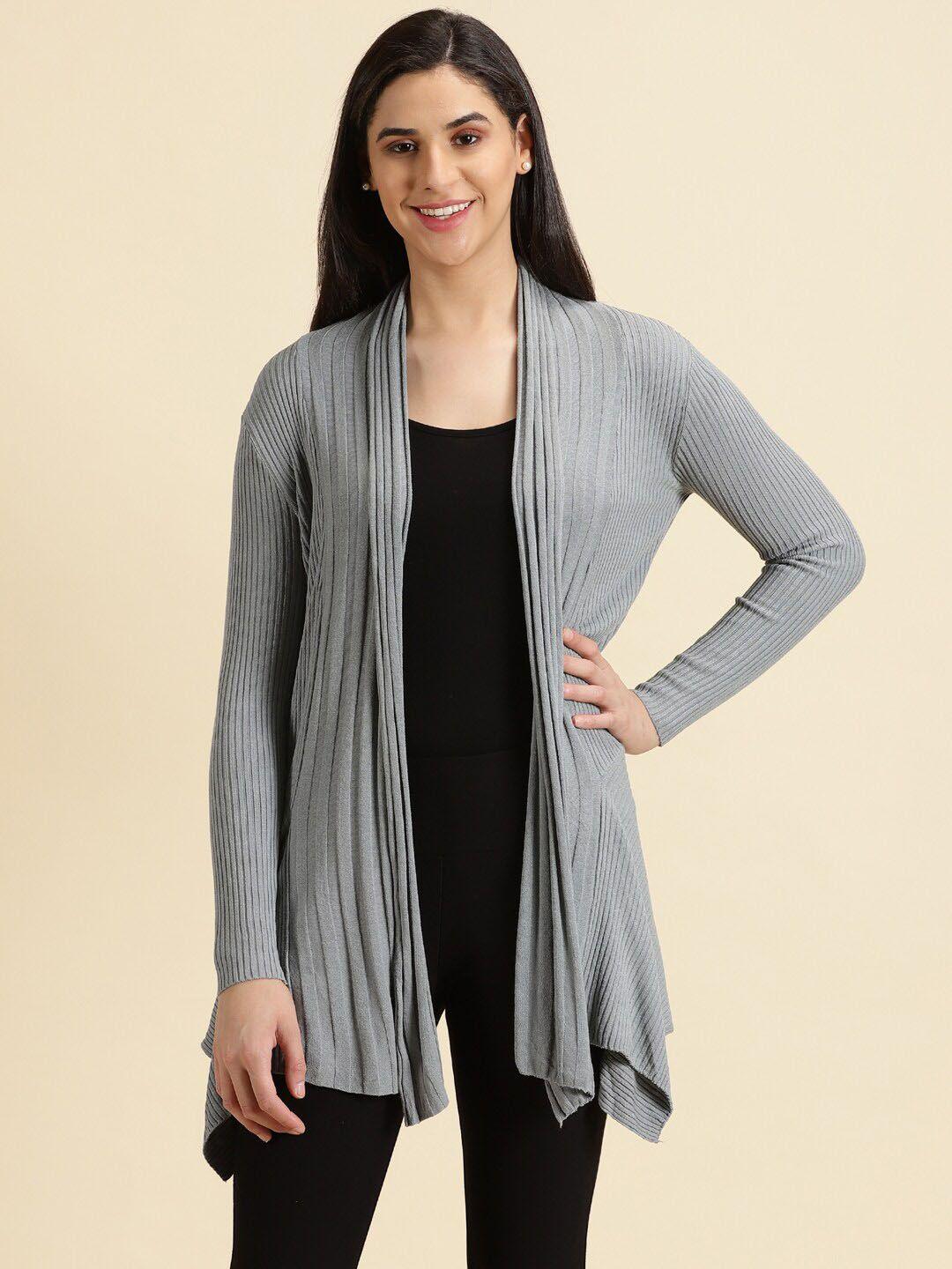 showoff ribbed acrylic longline asymmetric open front shrug