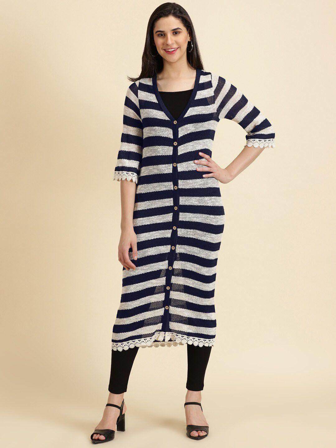 showoff striped wool longline button shrug