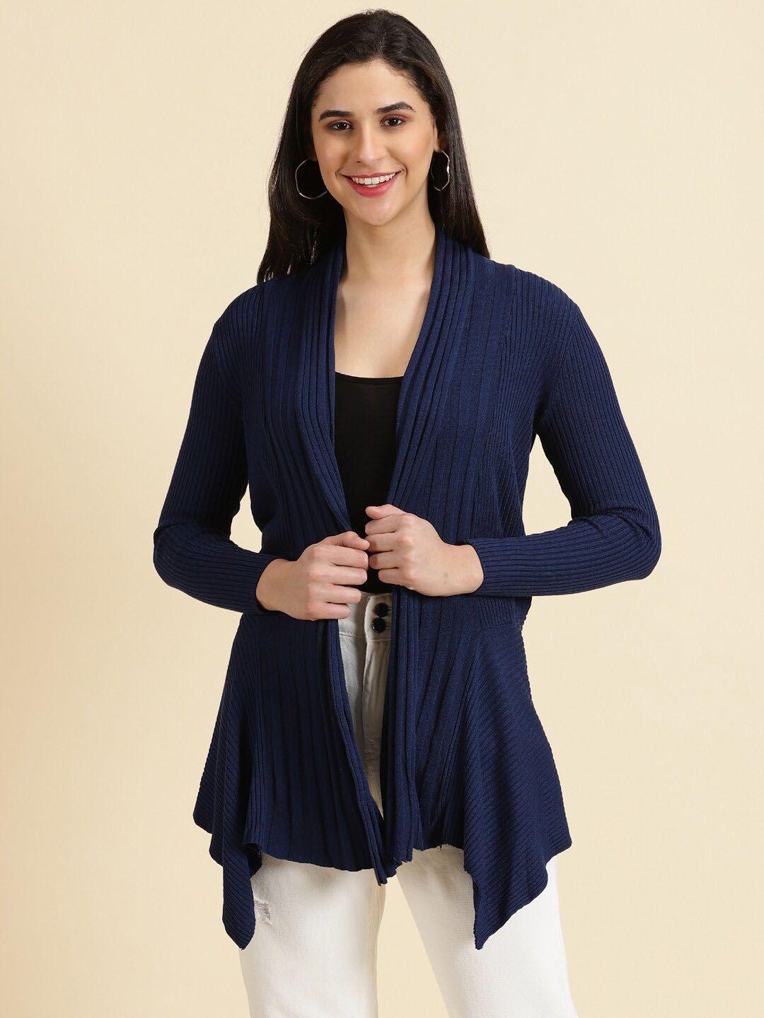 showoff ribbed acrylic longline asymmetric open front shrug