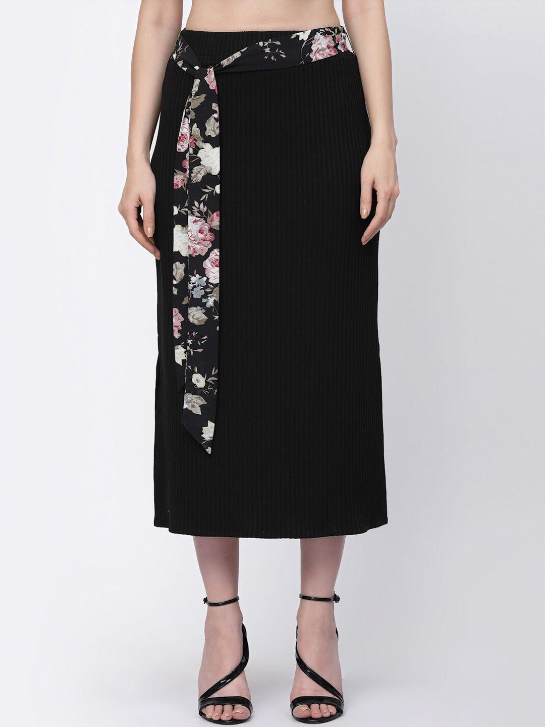 lela straight ribbed skirt with printed belt