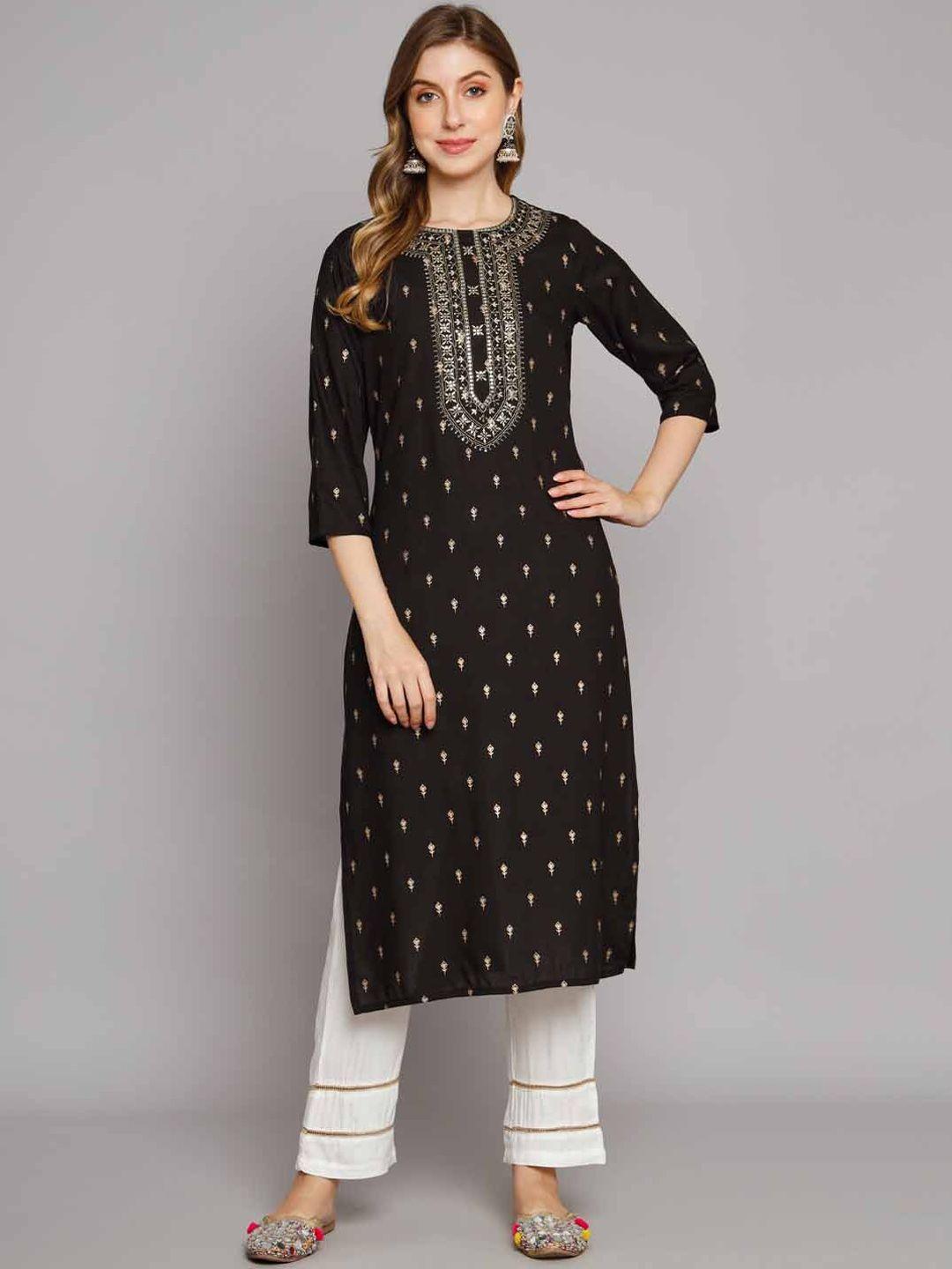 kalini ethnic motifs foil printed zari sequinned kurta with palazzos