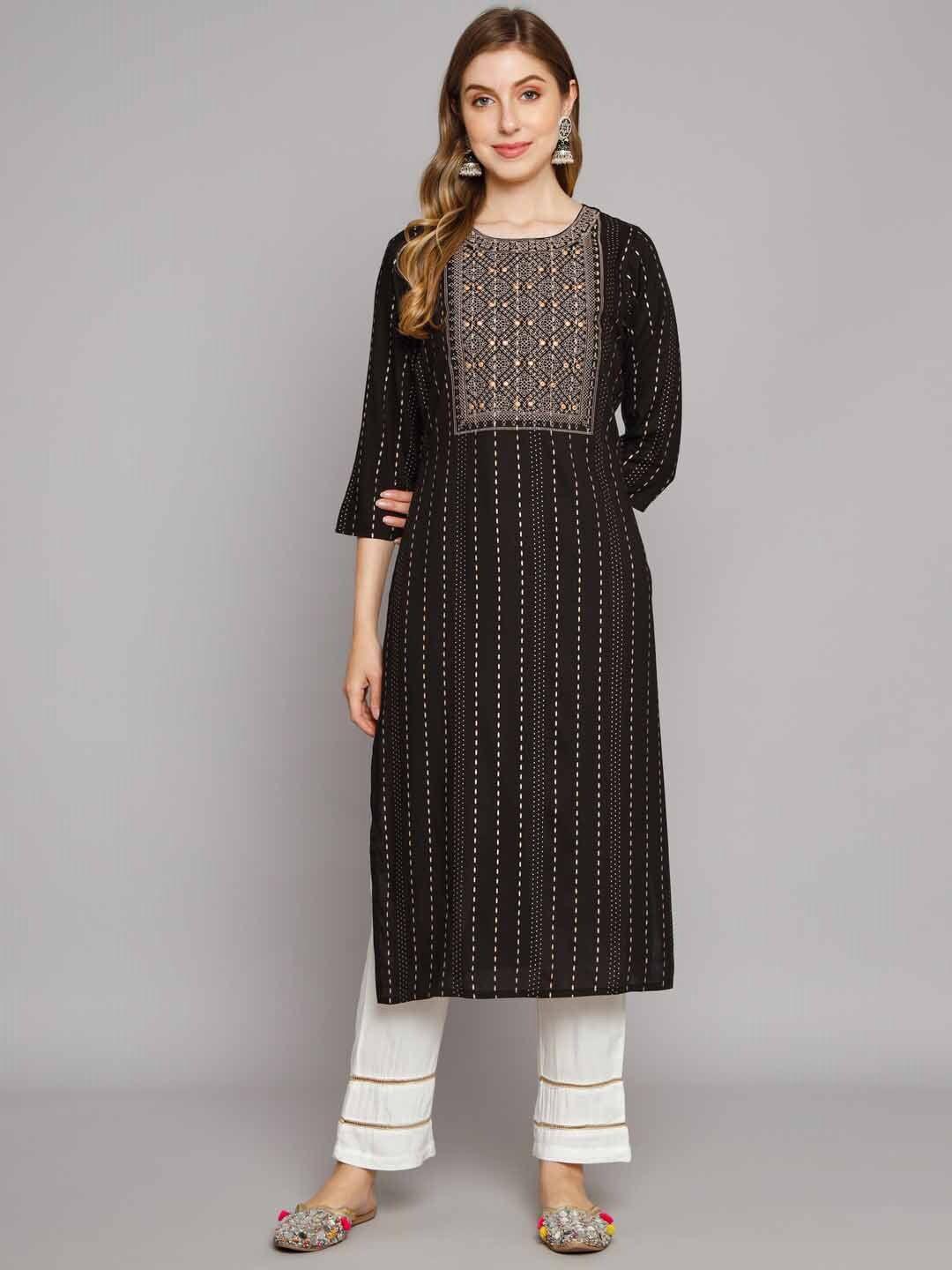 kalini foil striped mirror work zari detail kurta with palazzos