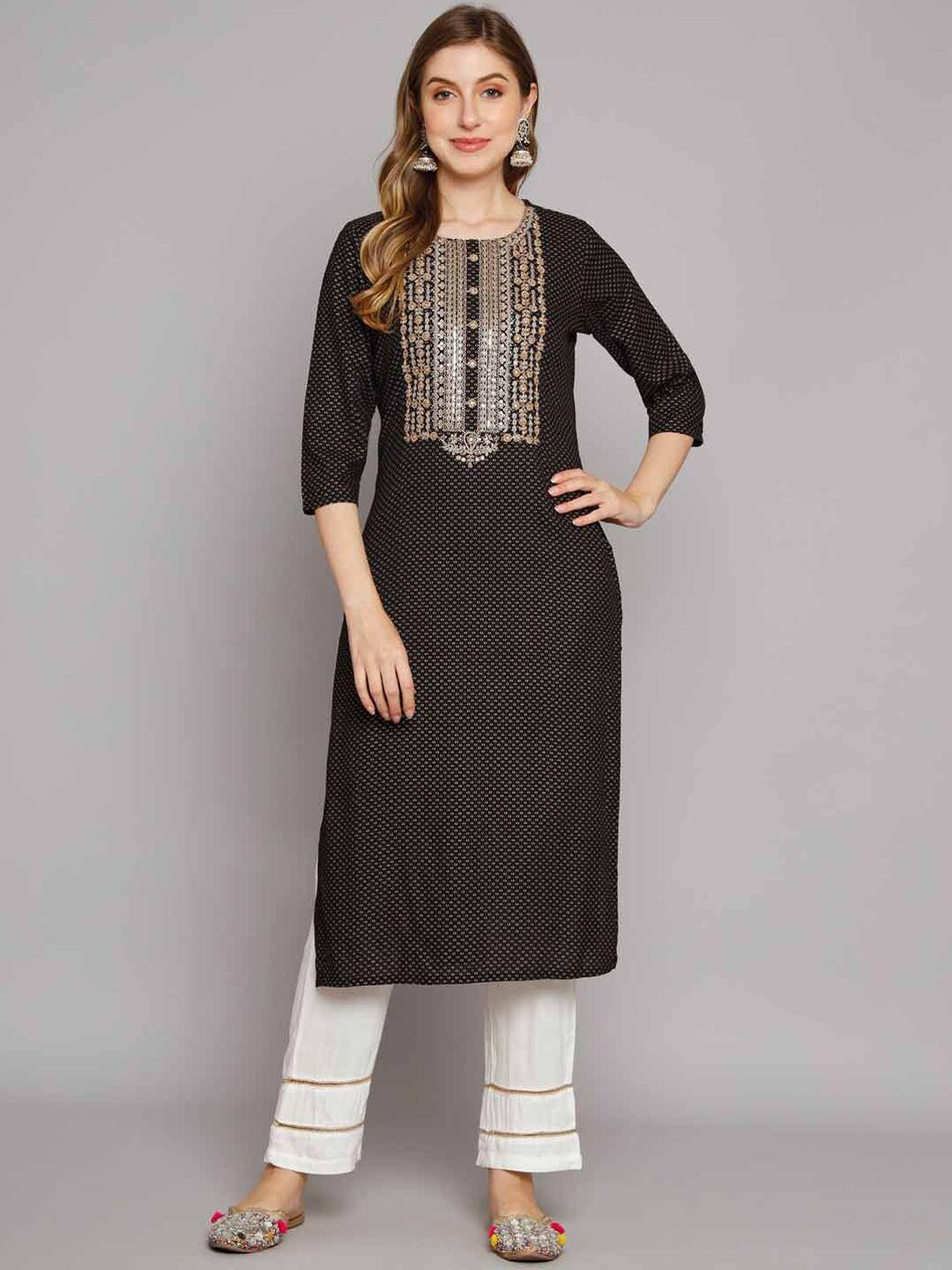 kalini ethnic motifs embroidered sequined kurta with trousers