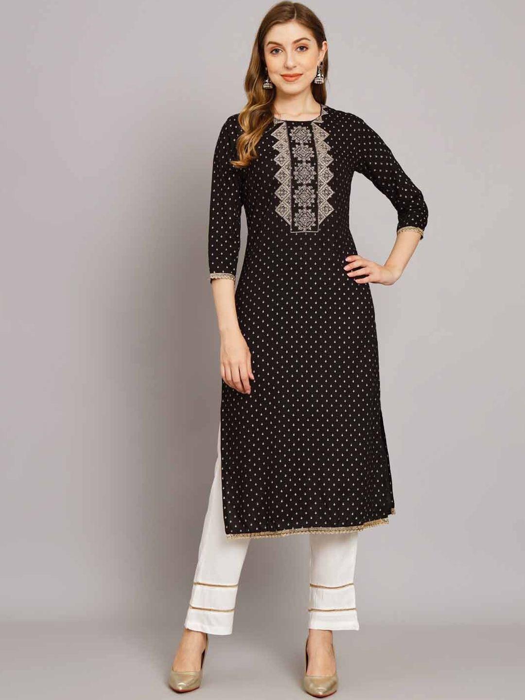 kalini ethnic motifs printed zari detail kurta with palazzos