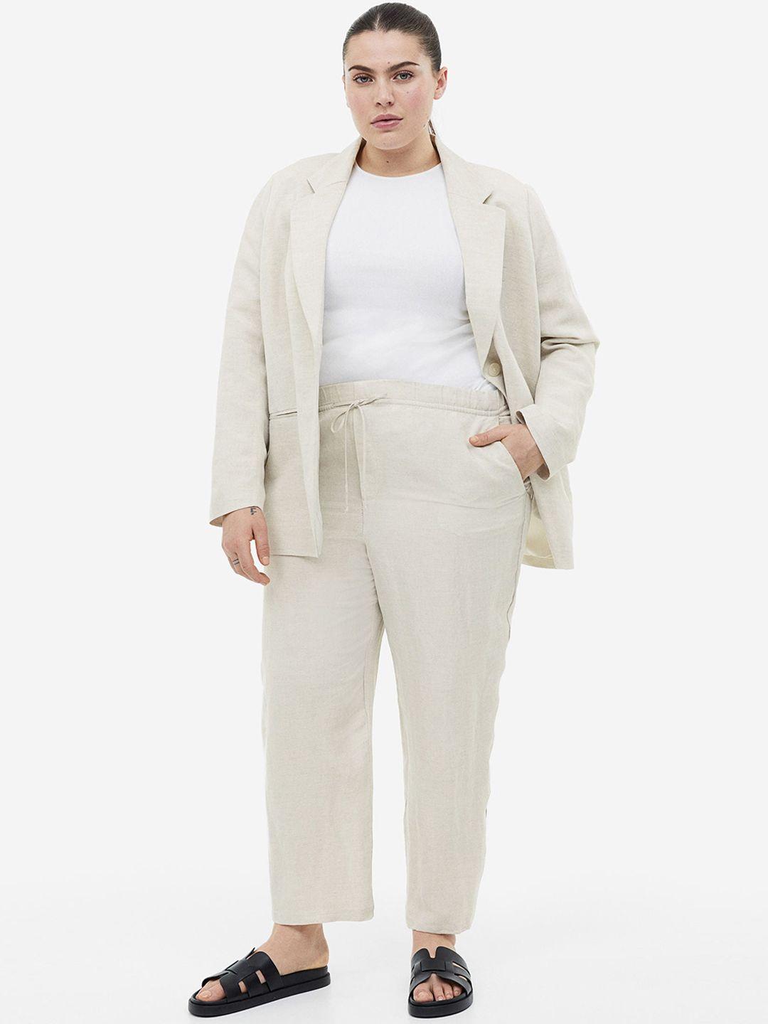 h&m women linen-blend tapered trousers