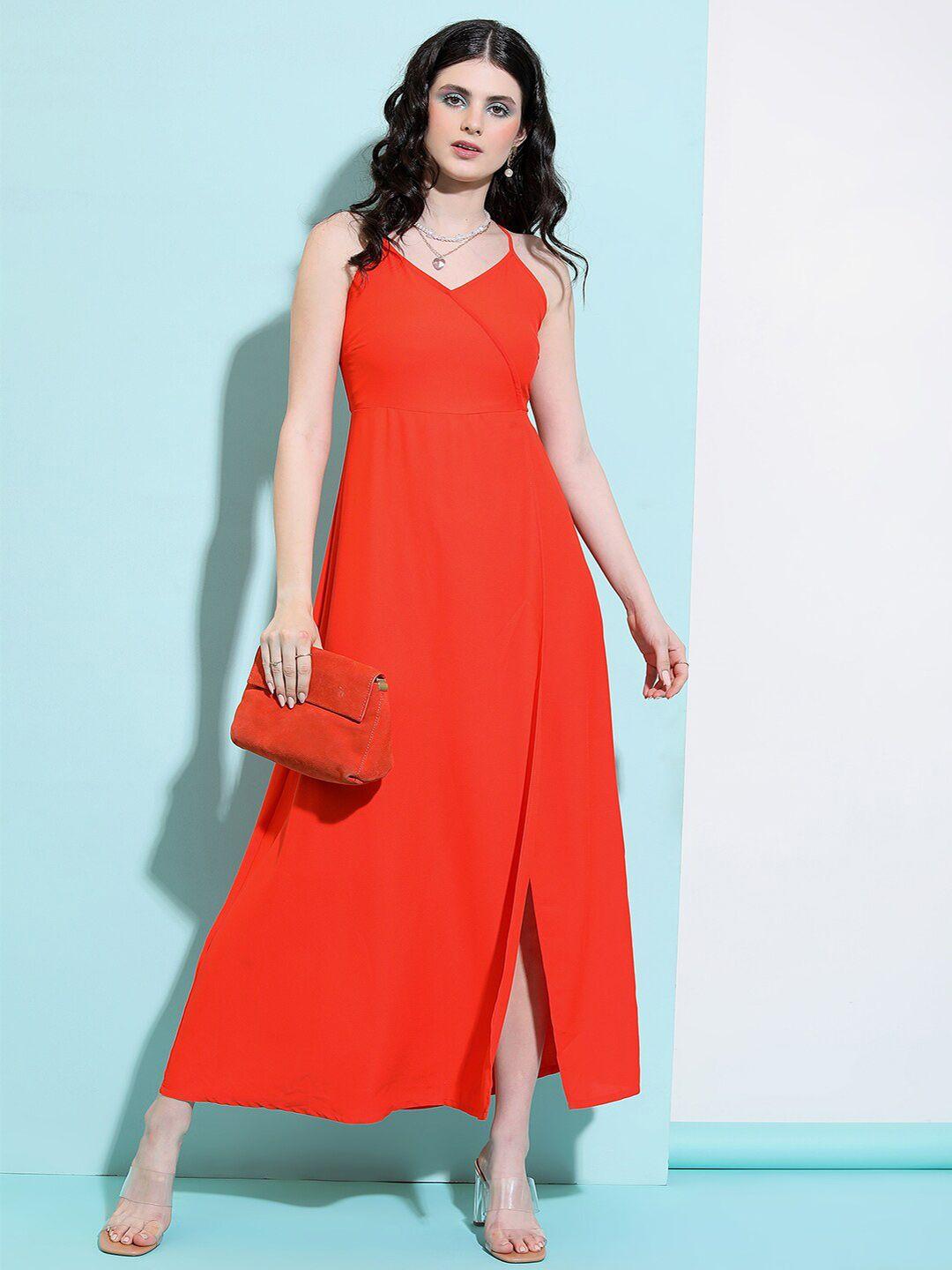 tokyo talkies shoulder straps front slit maxi dress