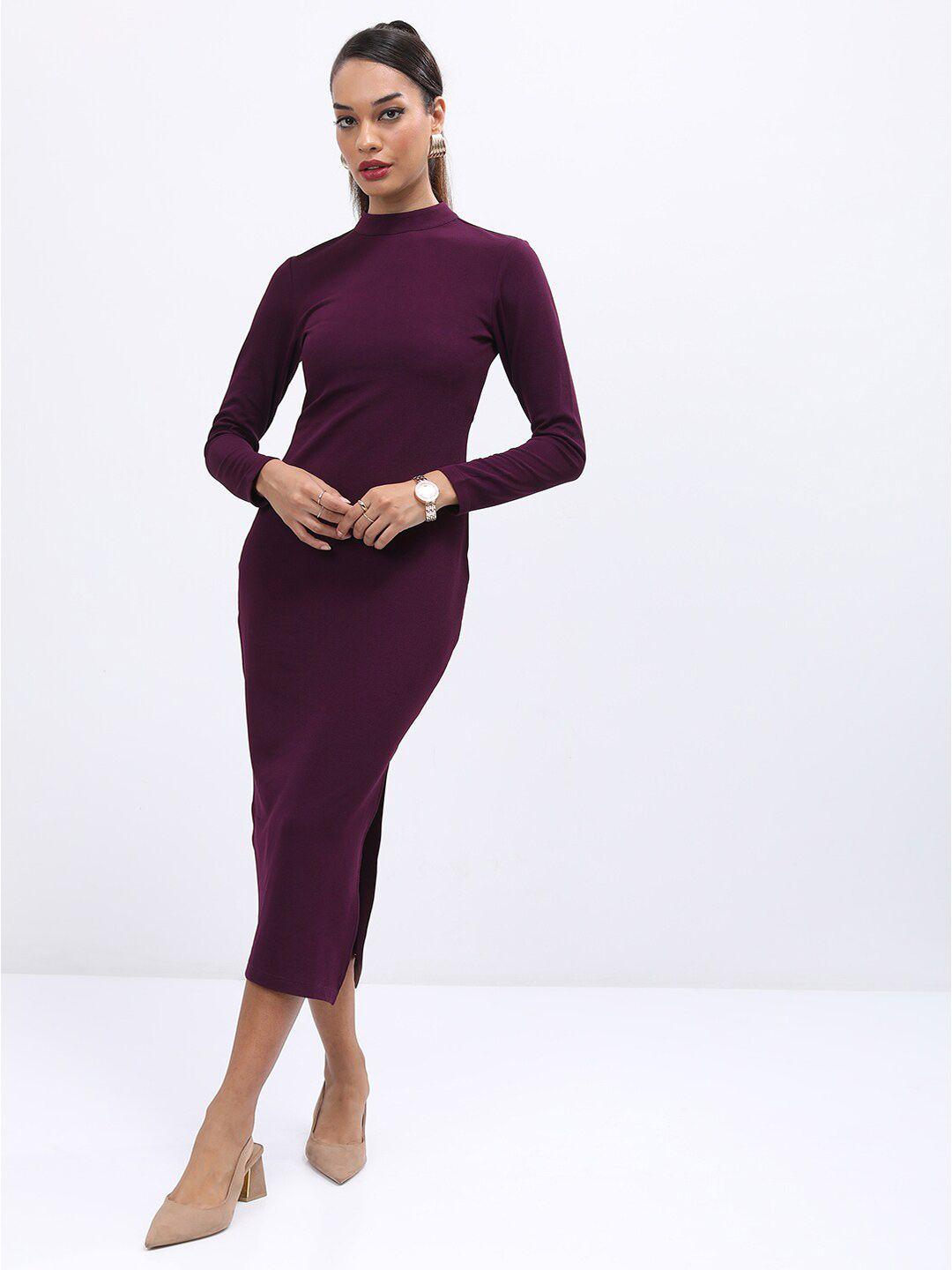 tokyo talkies high neck bodycon midi dress