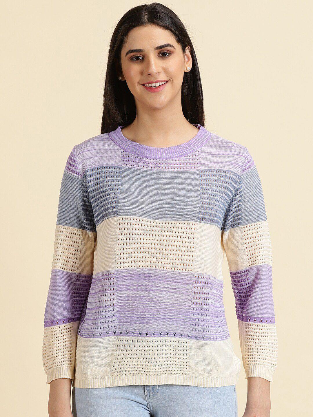 showoff striped wool round neck woollen top