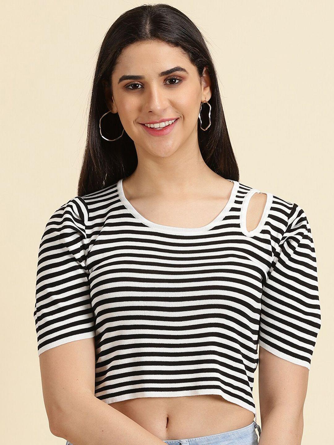 showoff striped puff sleeves crop top