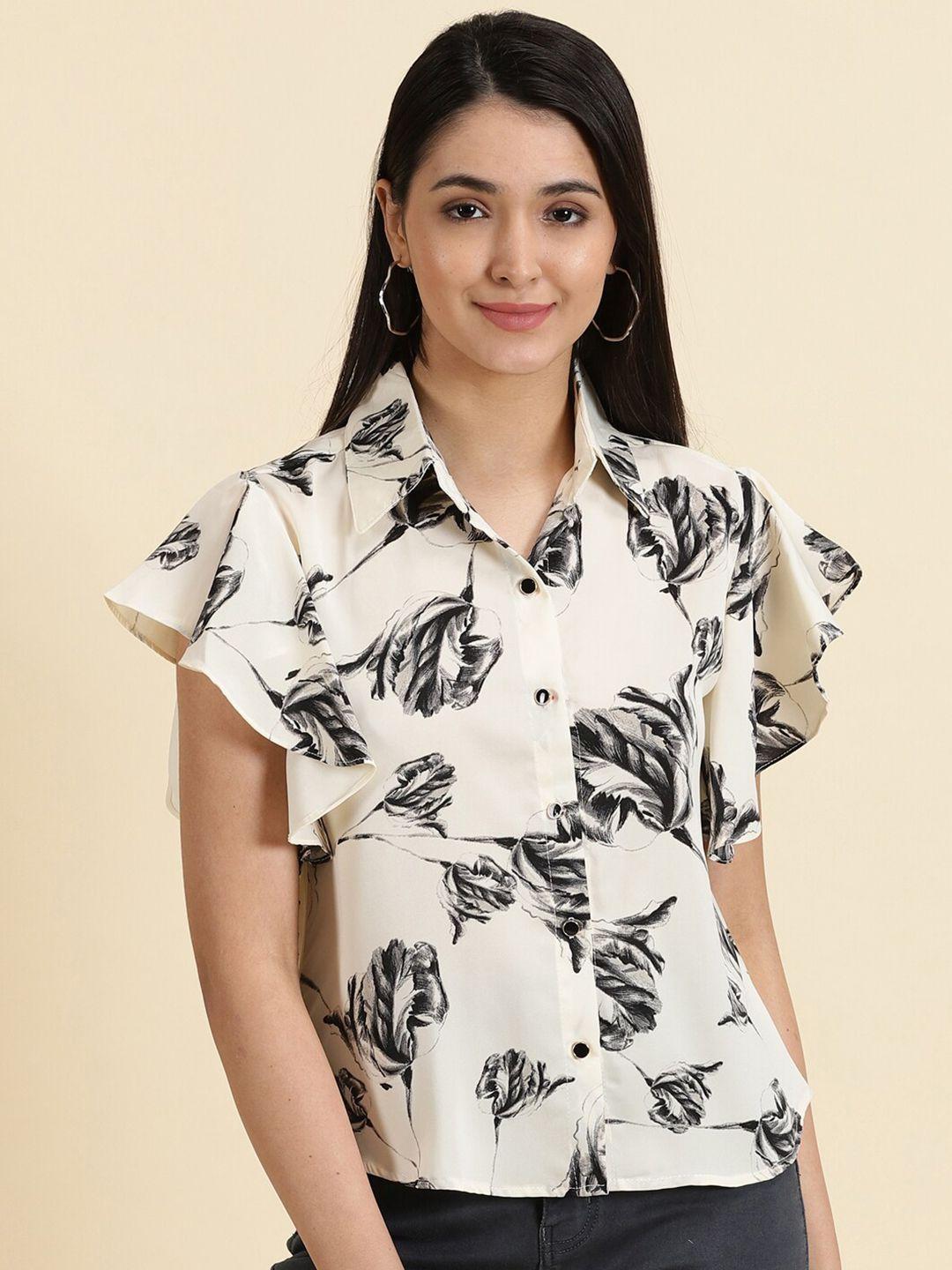 showoff floral print flutter sleeve shirt style top