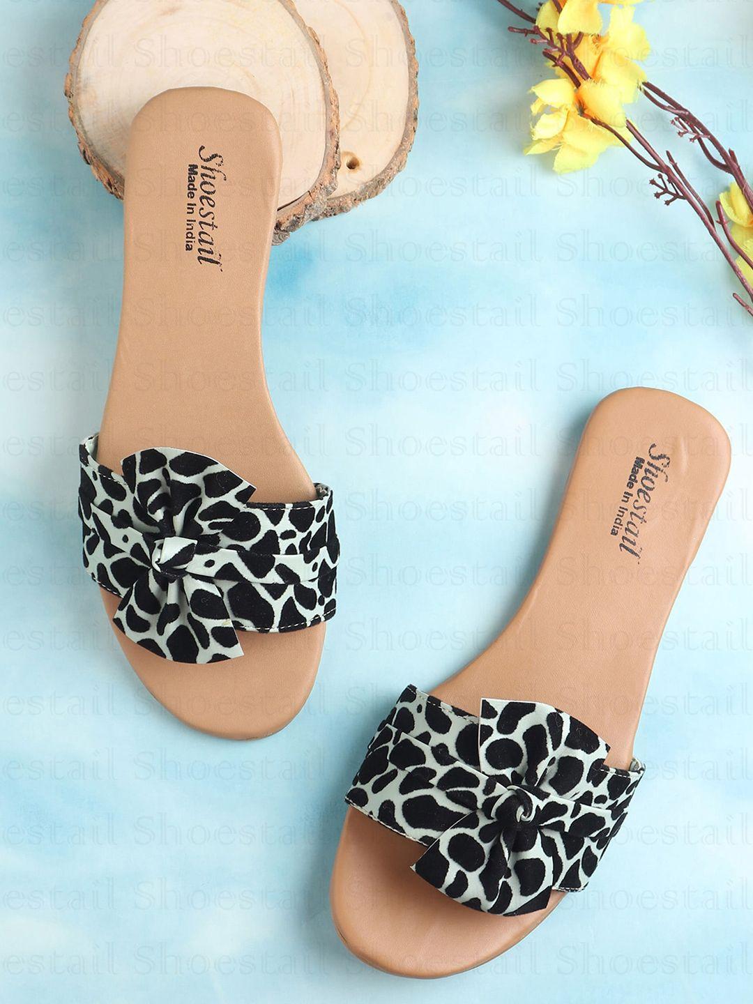 shoestail women printed open toe flats