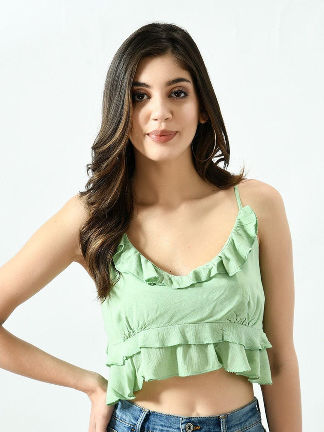 mkoal shoulder straps ruffled pure cotton crop top