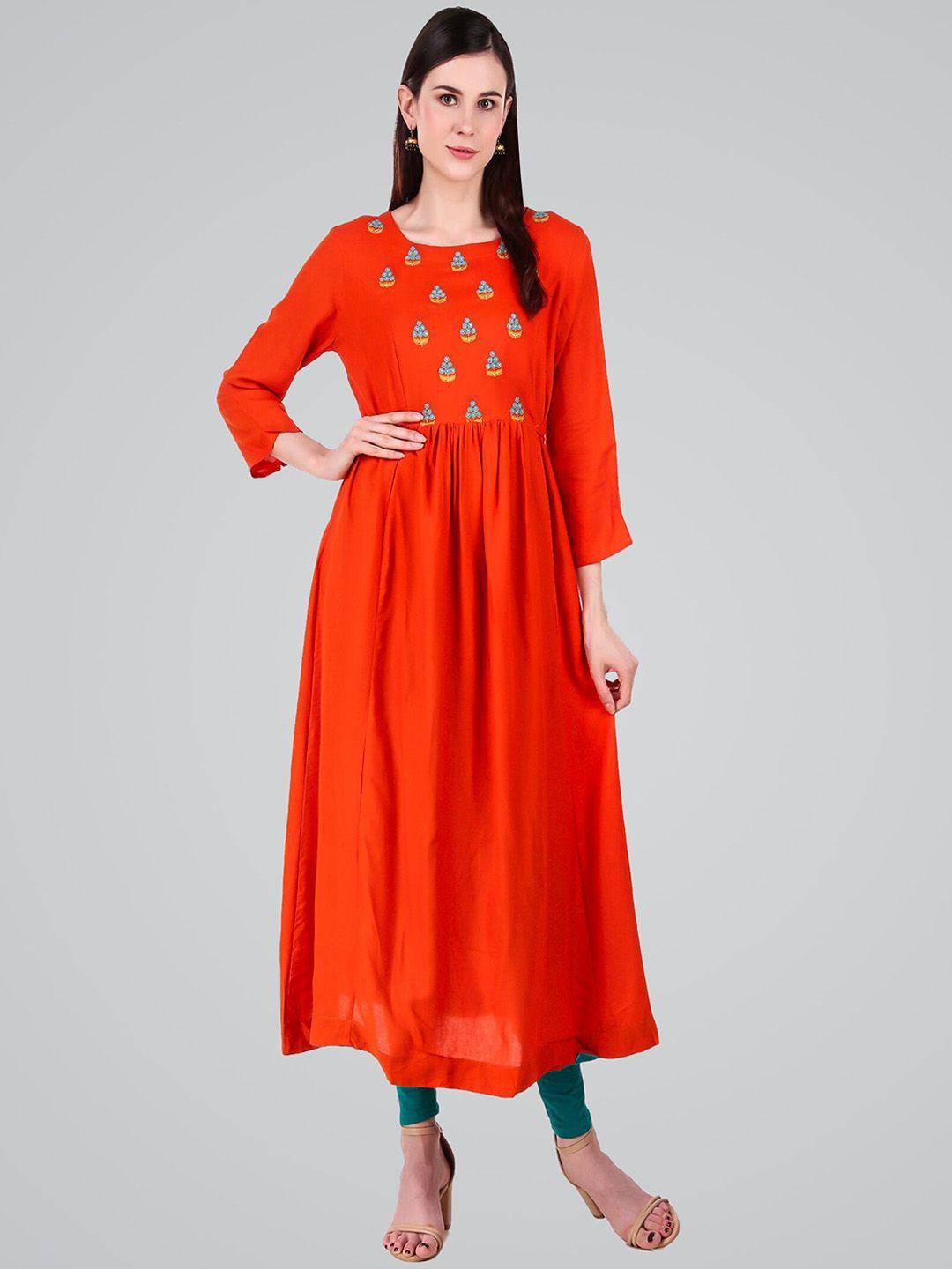 metro-fashion floral embroidered thread work a-line kurta