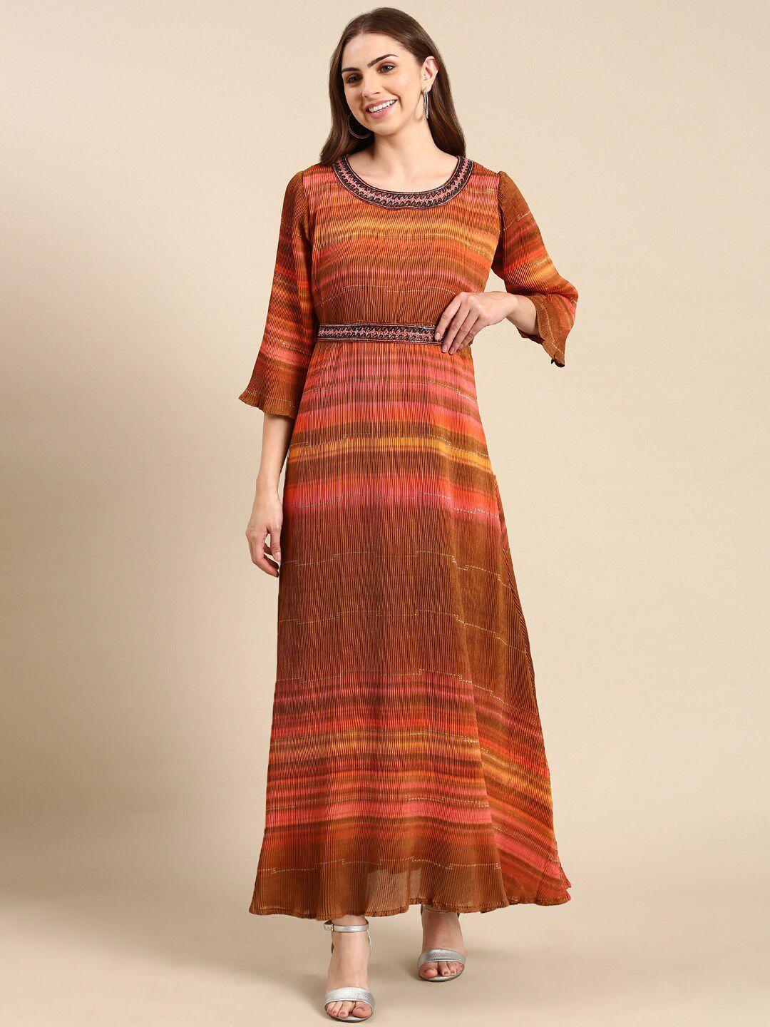 showoff round neck striped maxi dress