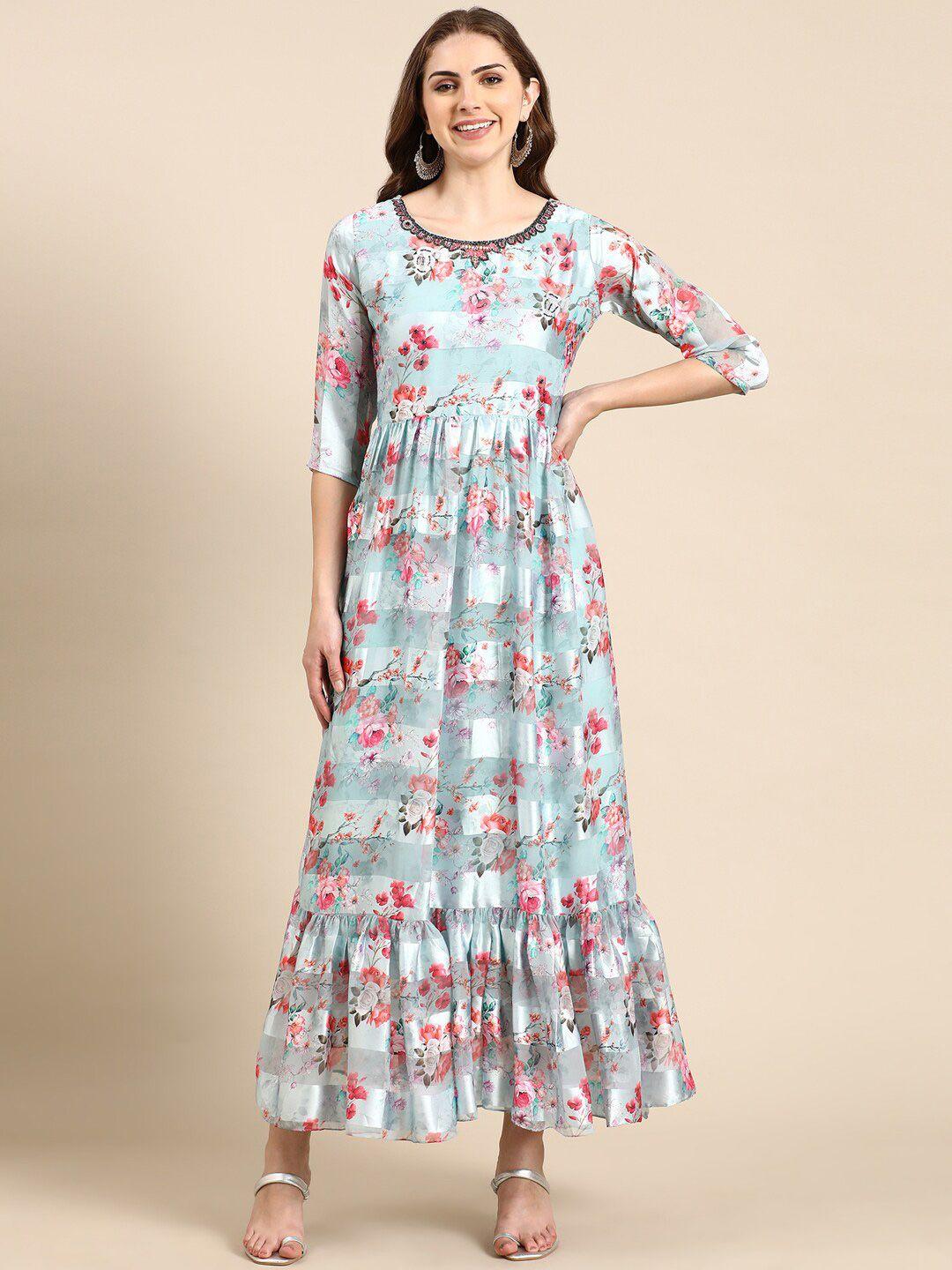 showoff floral printed chiffon maxi dress