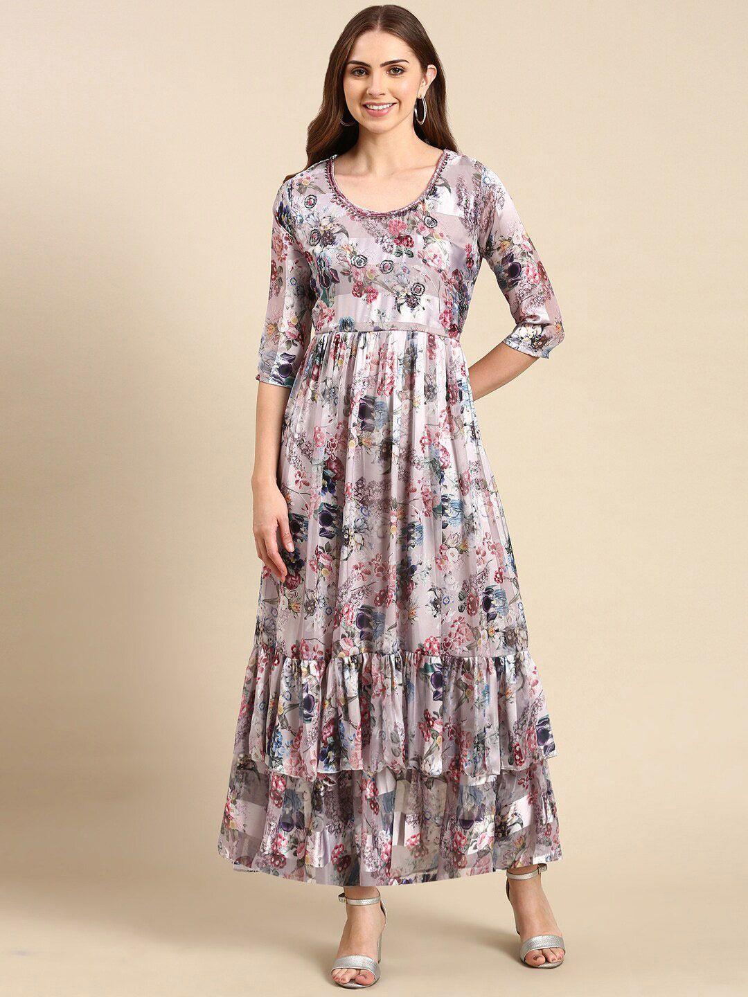 showoff floral printed chiffon maxi dress