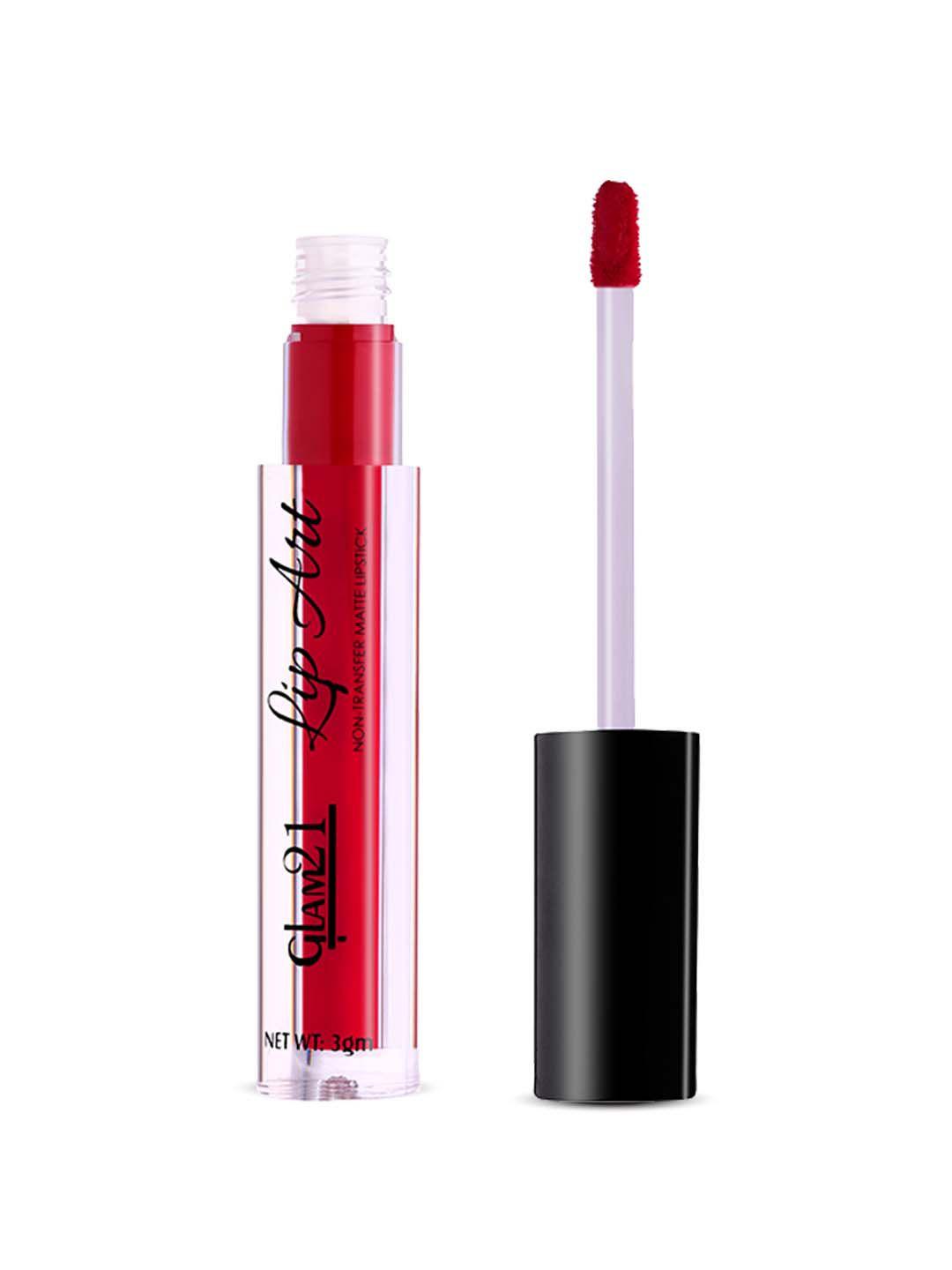 glam21 lip art non-transfer matte liquid lipstick 3 g - red haute 03