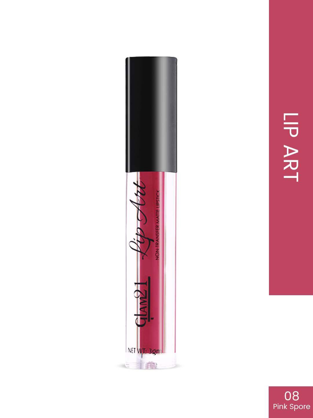 glam21 lip art waterproof non-transfer matte liquid lipstick 3 g - pink spore 08