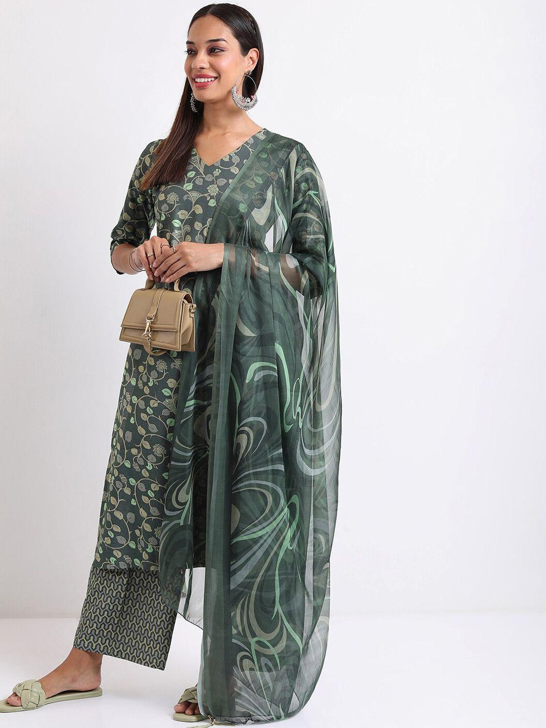 ketch ethnic motifs printed kurta with trousers & dupatta