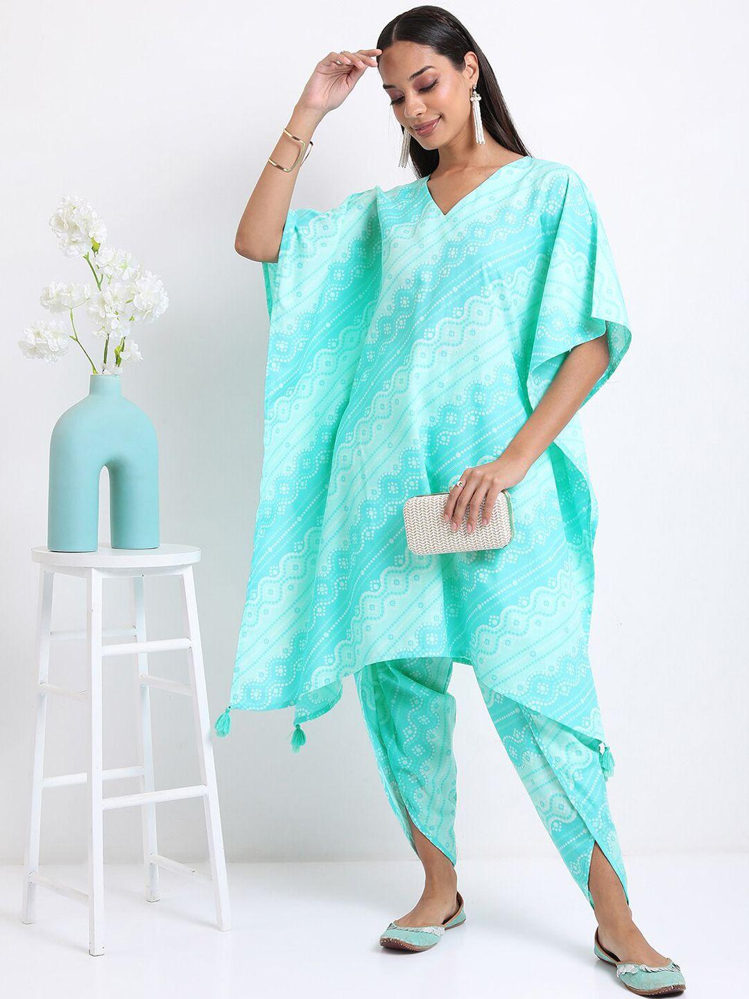 ketch bandhani printed kaftan kurta with dhoti pants