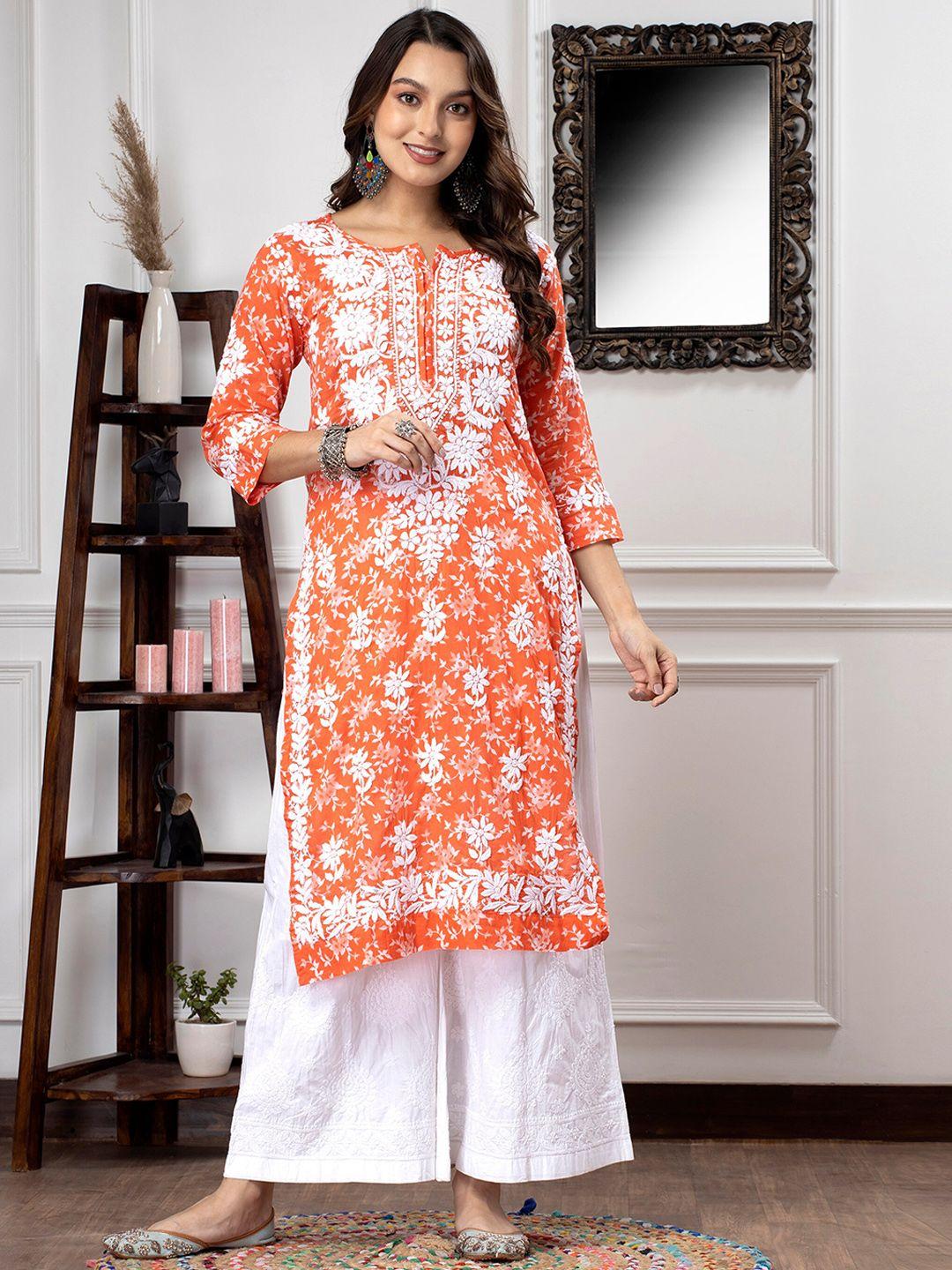 paramount chikan floral embroidered chikankari kurta