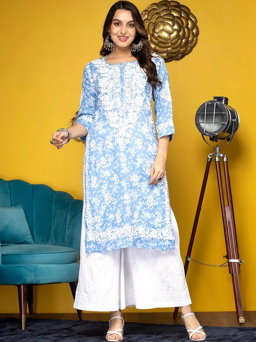 paramount chikan floral embroidered chikankari kurta