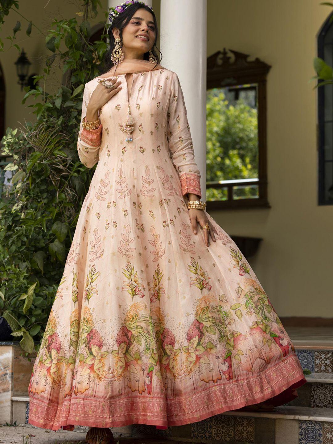 scakhi floral printed anarkali embroidered ethnic gown