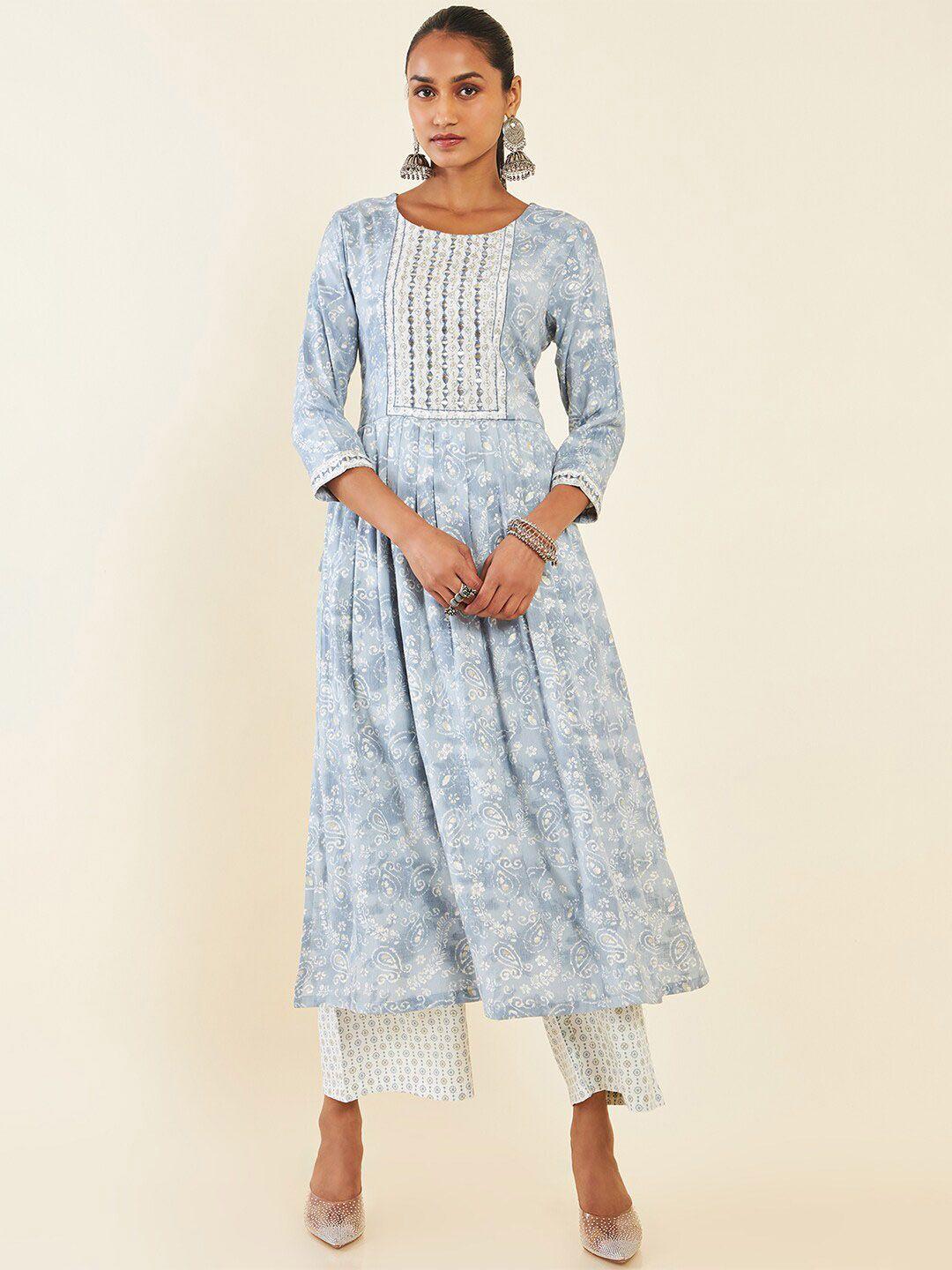 soch ethnic motifs printed mirror work kurta with palazzos