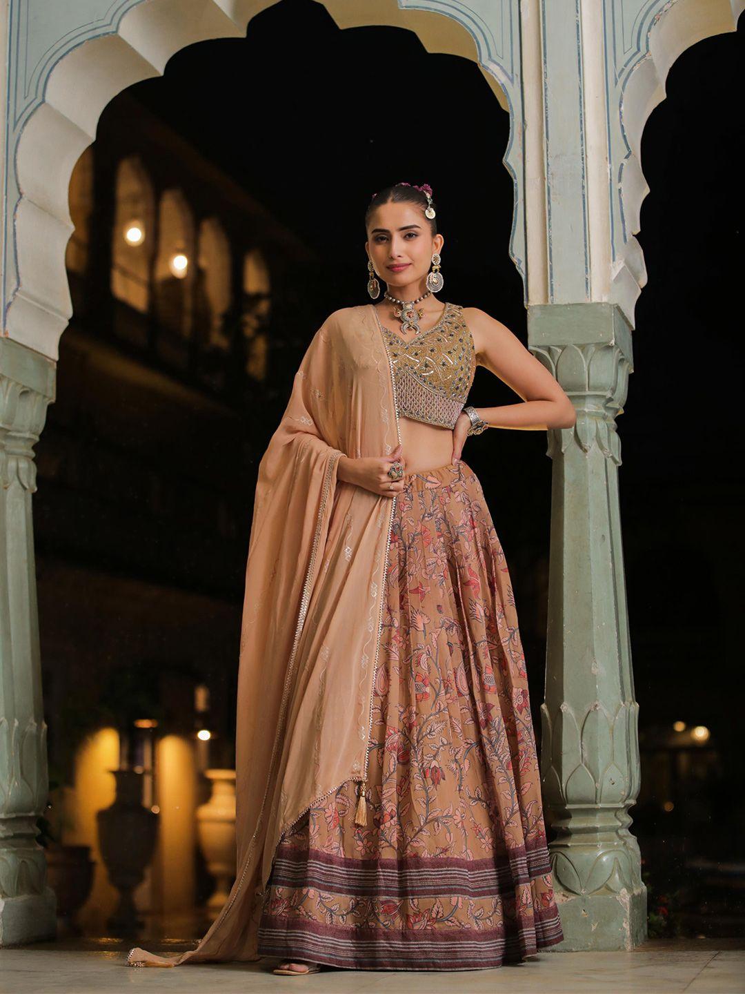 scakhi embellished beads and stones kalamkari ready to wear lehenga & blouse with dupatta