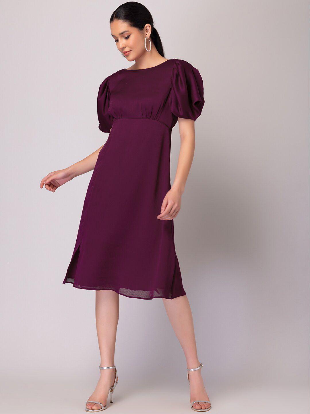 faballey puff sleeve georgette a-line dress