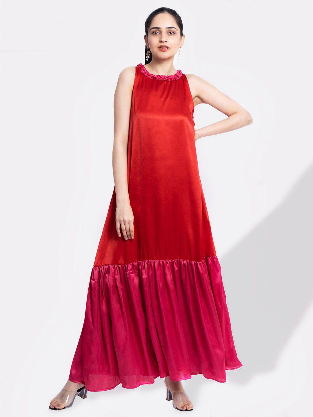 marzeni sleeveless tiered satin a-line maxi dress