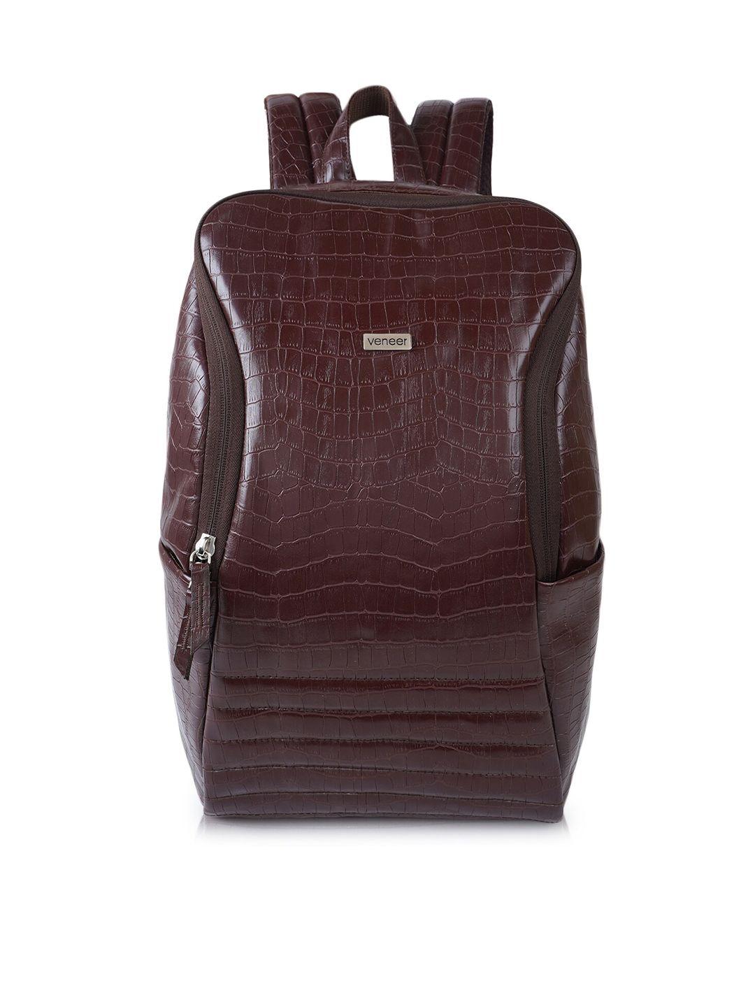 veneer textured croco leather laptop backpack