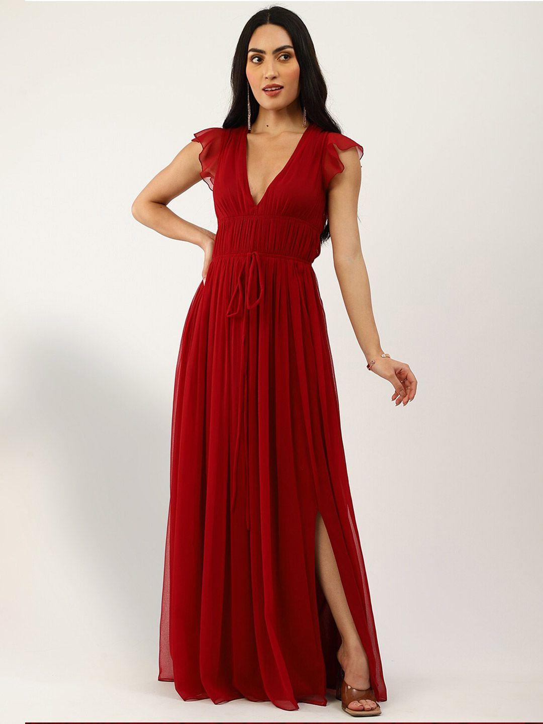 trendy divva front slit georgette maxi dress