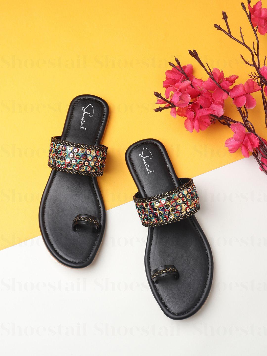 shoestail women ethnic embellished one toe flats