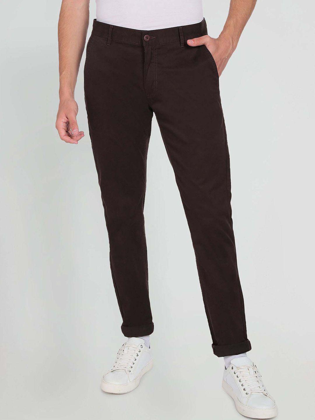 flying machine men mid-rise regular fit plain trousers