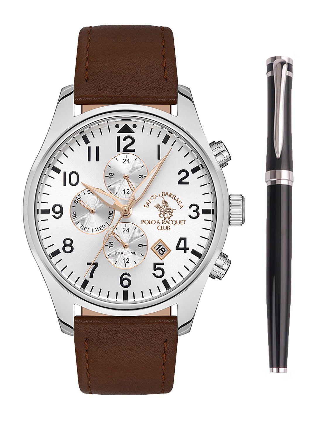 santa barbara polo & racquet club men leather bracelet style analogue watch sb.1.10395-2