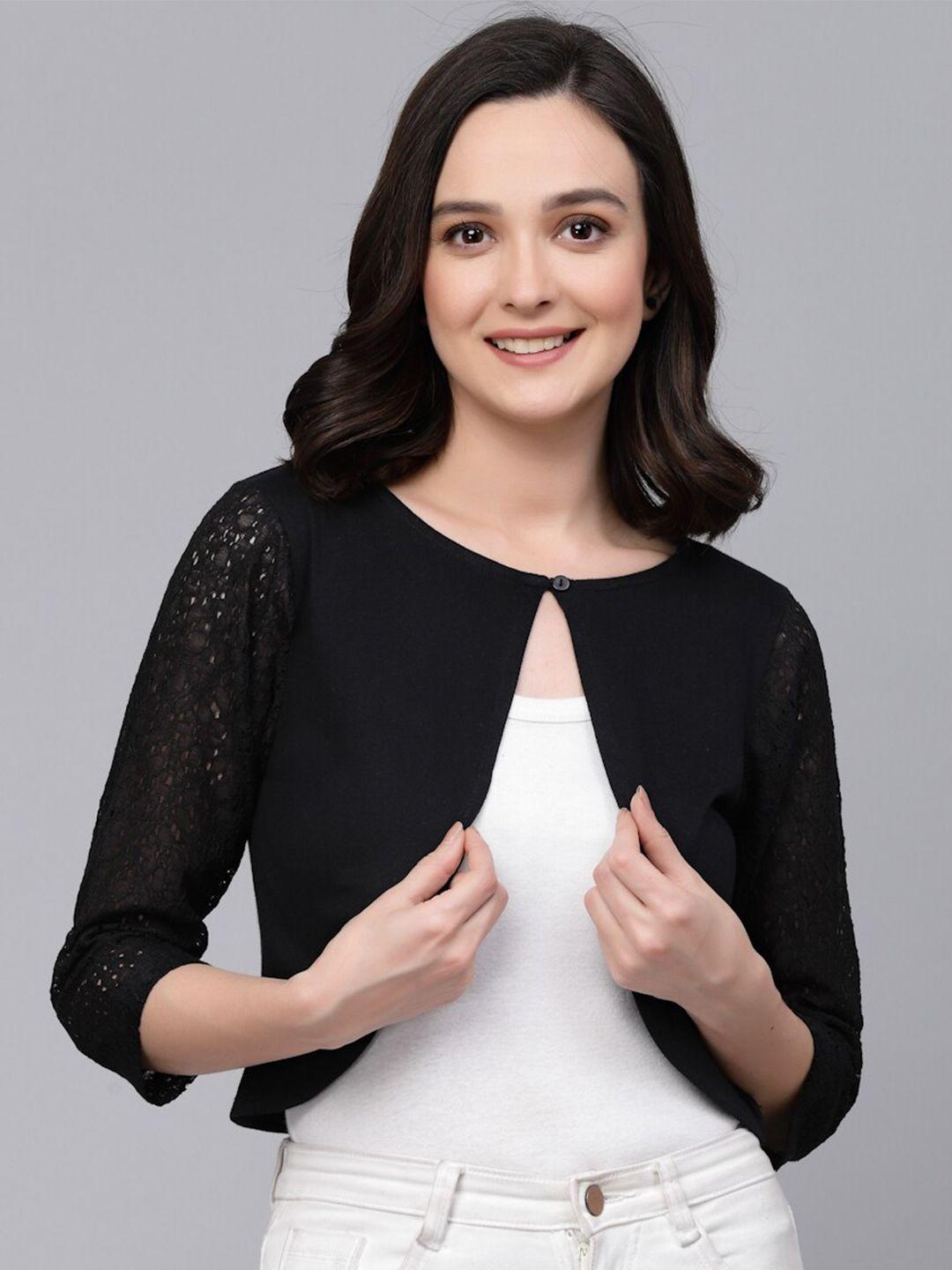 style quotient women black cotton crop shrug