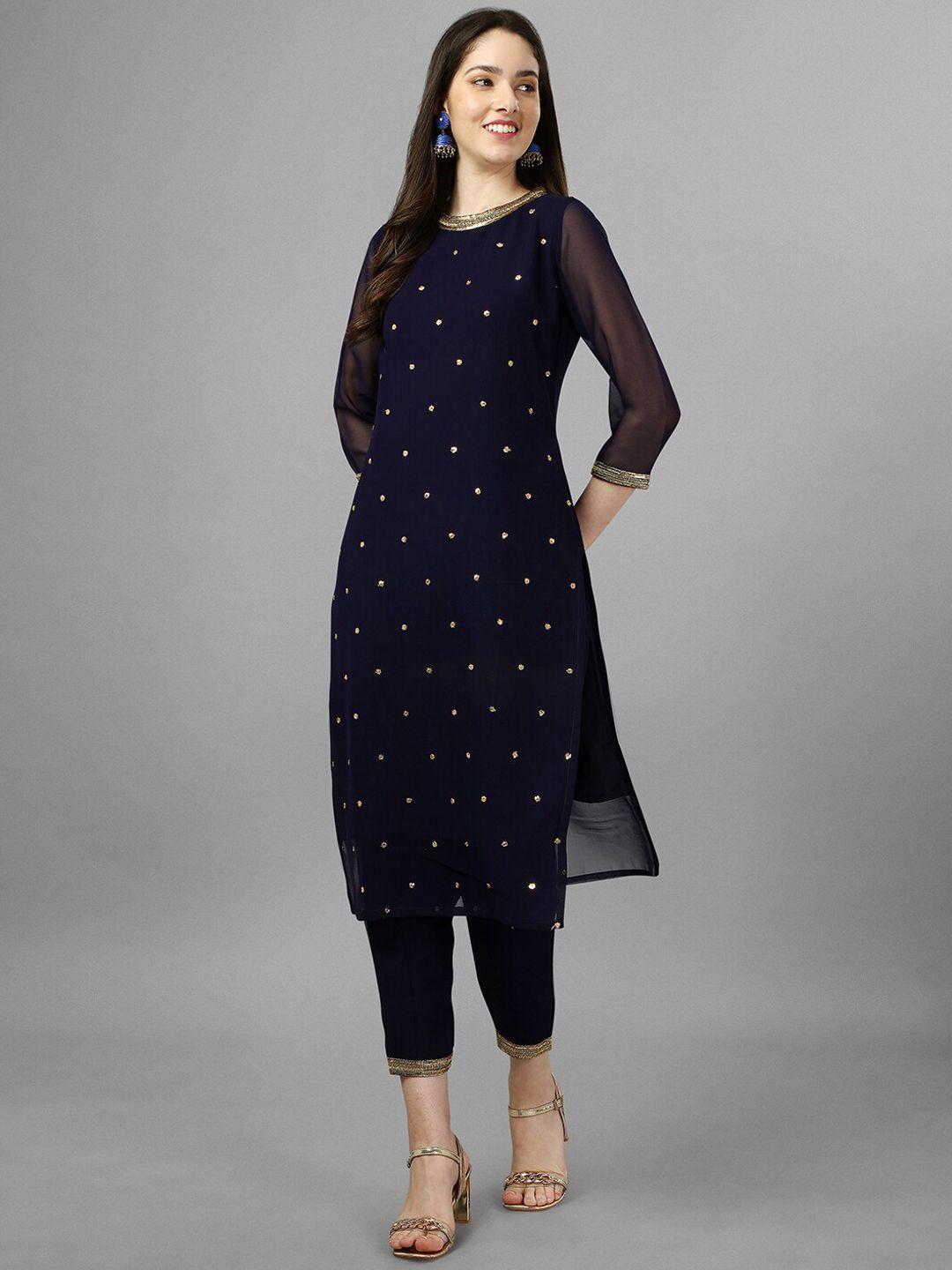 gorgone ethnic motifs embroidered sequinned georgette kurta