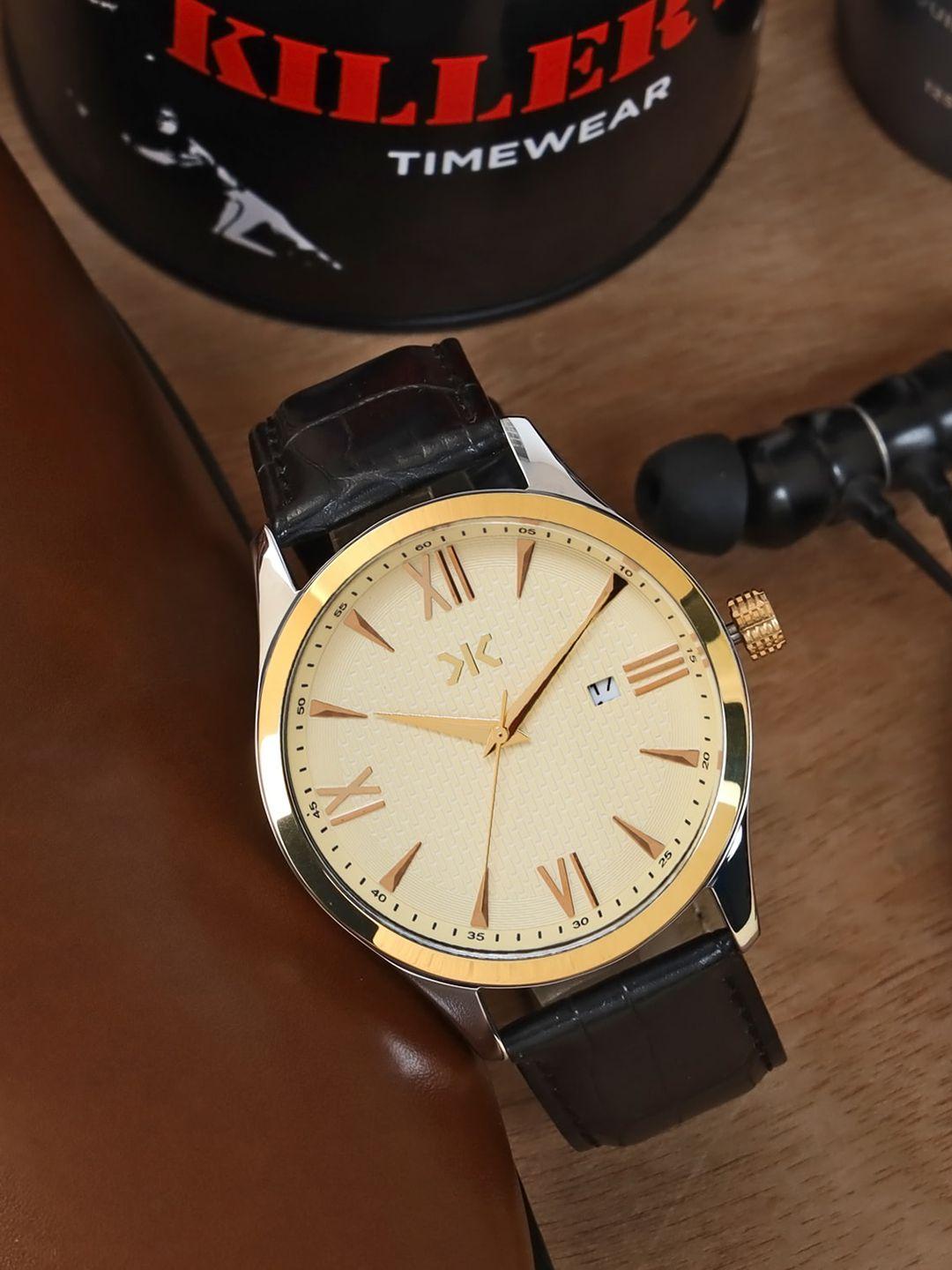 killer men brass leather straps analogue watch klmo78a