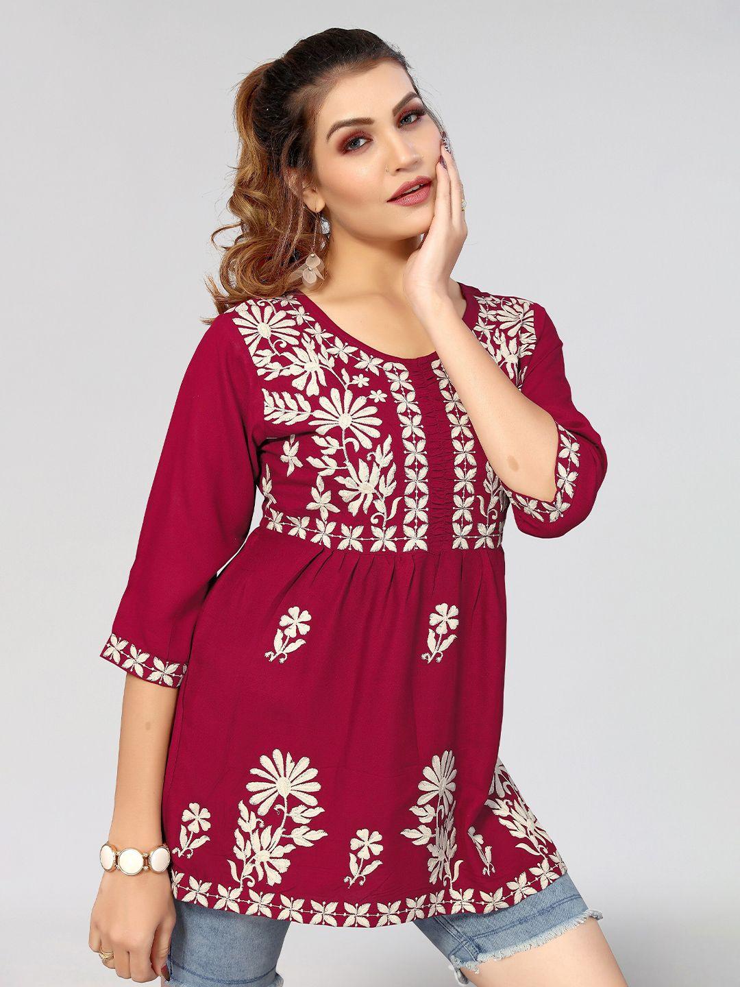 winza designer floral embroidered round neck empire top