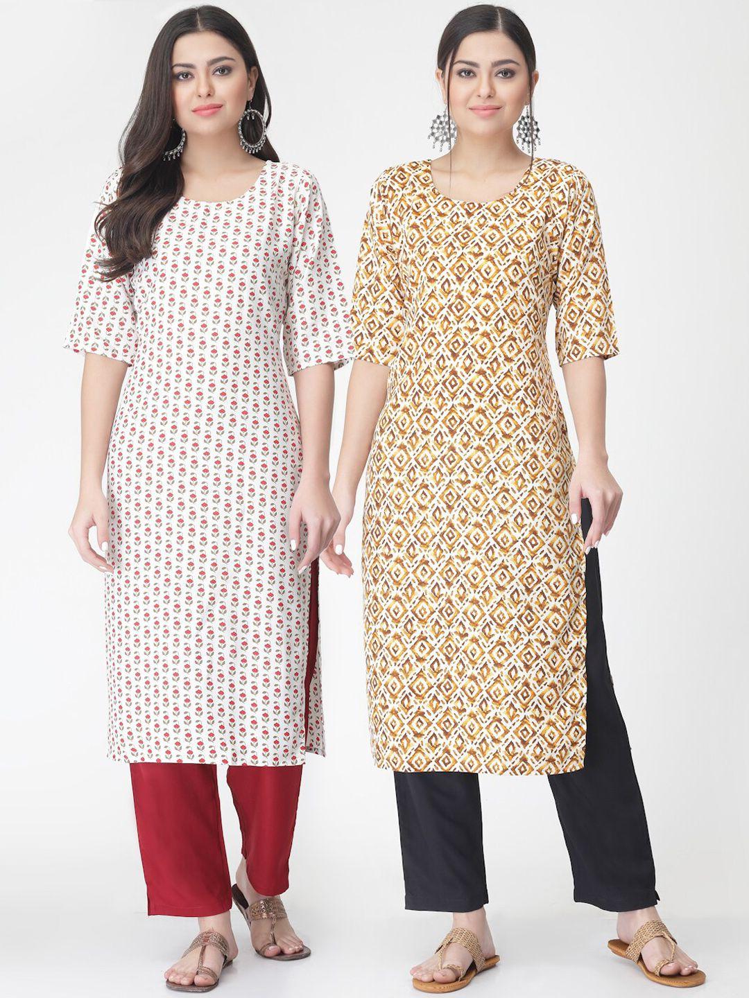 kalini pack of 2 ethnic motifs printed regular kurta with trousers