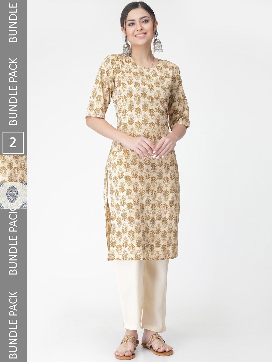 kalini a selection of 2 printed regular straight kurta with trousers